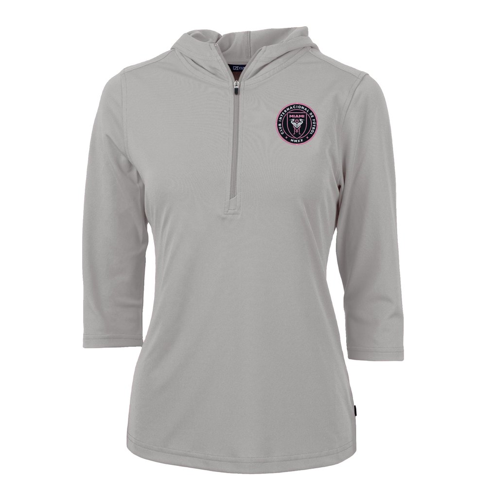  Inter Miami CF Cutter & Buck Women's Virtue Eco Pique Recycled Half-Zip Pullover Hoodie - Gray